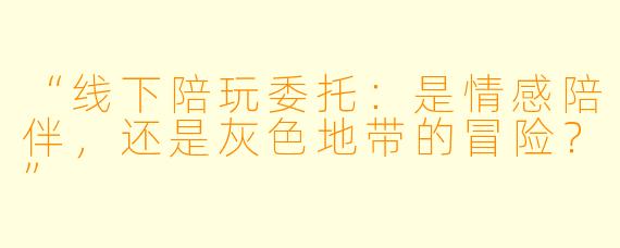 “线下陪玩委托：是情感陪伴，还是灰色地带的冒险？”