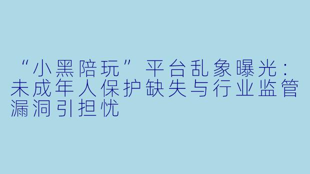 “小黑陪玩”平台乱象曝光：未成年人保护缺失与行业监管漏洞引担忧