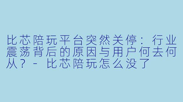 比芯陪玩平台突然关停：行业震荡背后的原因与用户何去何从？-比芯陪玩怎么没了