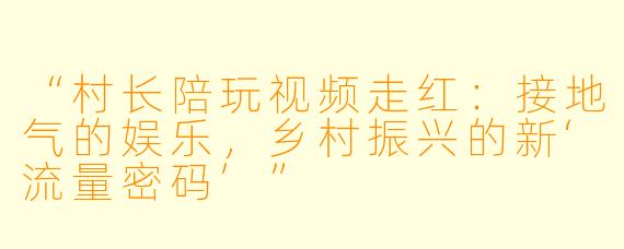 “村长陪玩视频走红：接地气的娱乐，乡村振兴的新‘流量密码’”