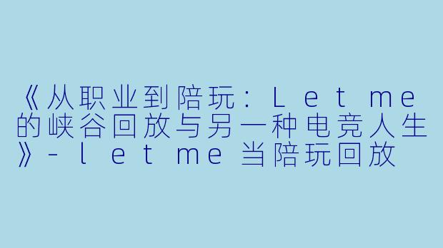 《从职业到陪玩：Letme的峡谷回放与另一种电竞人生》-letme当陪玩回放