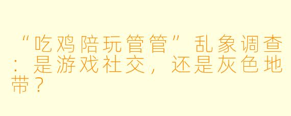 “吃鸡陪玩管管”乱象调查：是游戏社交，还是灰色地带？