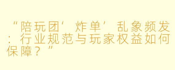 “陪玩团‘炸单’乱象频发：行业规范与玩家权益如何保障？”