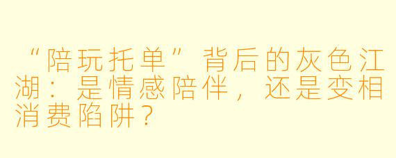 “陪玩托单”背后的灰色江湖:是情感陪伴,还是变相消费陷阱?