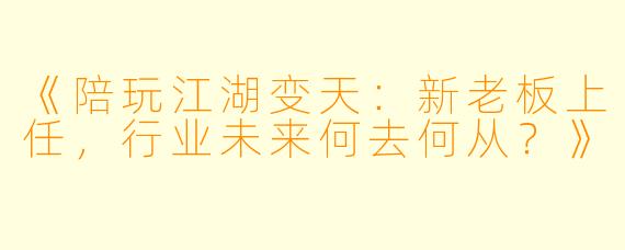 《陪玩江湖变天：新老板上任，行业未来何去何从？》