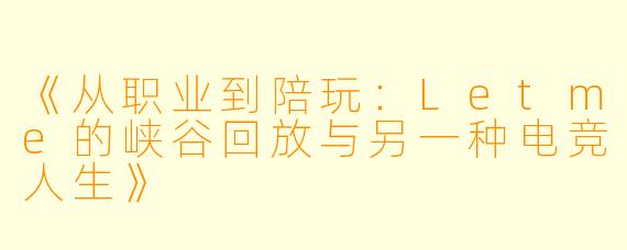 《从职业到陪玩：Letme的峡谷回放与另一种电竞人生》