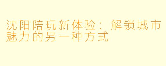 沈阳陪玩新体验：解锁城市魅力的另一种方式