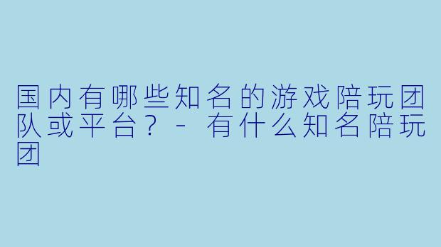 国内有哪些知名的游戏陪玩团队或平台？-有什么知名陪玩团