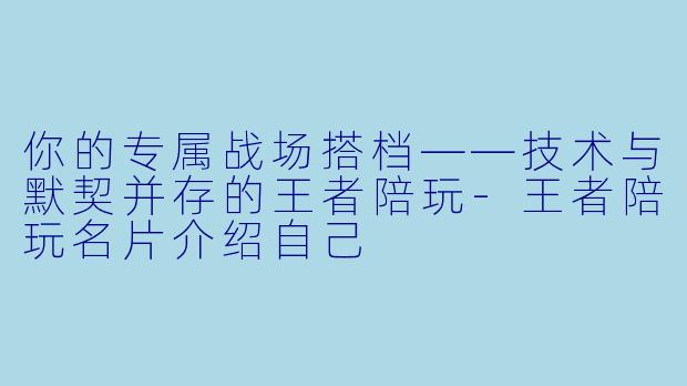 你的专属战场搭档——技术与默契并存的王者陪玩-王者陪玩名片介绍自己