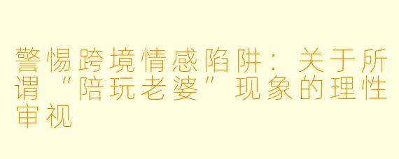 警惕跨境情感陷阱:关于所谓“陪玩老婆”现象的理性审视