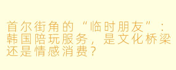 首尔街角的“临时朋友”：韩国陪玩服务，是文化桥梁还是情感消费？