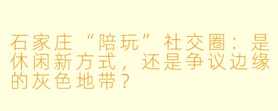 石家庄“陪玩”社交圈:是休闲新方式,还是争议边缘的灰色地带?