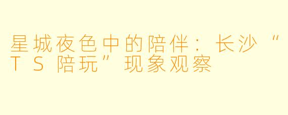 星城夜色中的陪伴：长沙“TS陪玩”现象观察