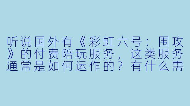 听说国外有《彩虹六号:围攻》的付费陪玩服务,这类服务通常是如何运作的?有什么需要注意的地方?