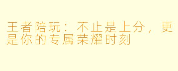 王者陪玩：不止是上分，更是你的专属荣耀时刻