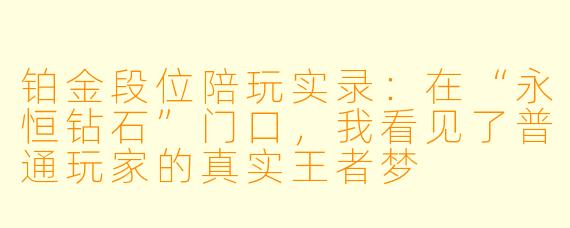铂金段位陪玩实录：在“永恒钻石”门口，我看见了普通玩家的真实王者梦