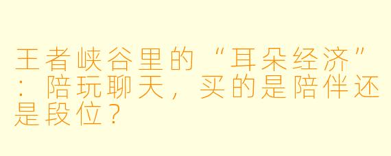 王者峡谷里的“耳朵经济”：陪玩聊天，买的是陪伴还是段位？