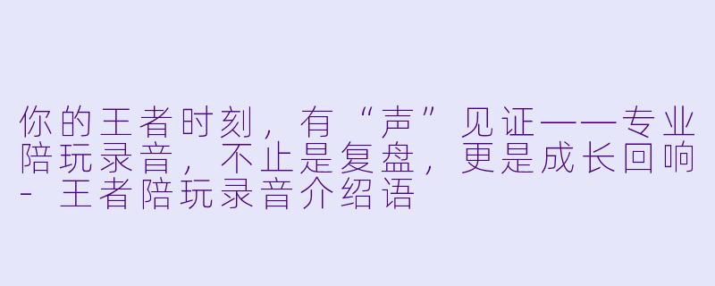 你的王者时刻,有“声”见证——专业陪玩录音,不止是复盘,更是成长回响-王者陪玩录音介绍语