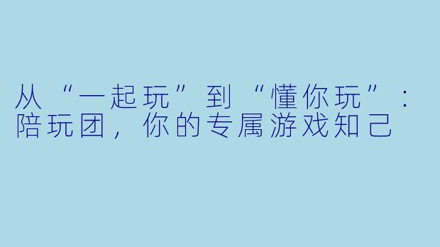 从“一起玩”到“懂你玩”：陪玩团，你的专属游戏知己