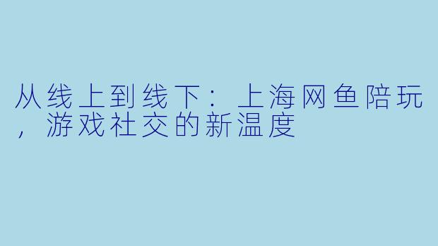 从线上到线下：上海网鱼陪玩，游戏社交的新温度