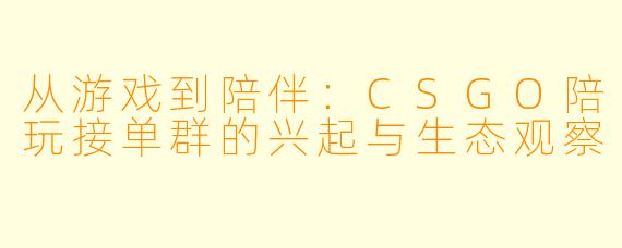 从游戏到陪伴：CSGO陪玩接单群的兴起与生态观察