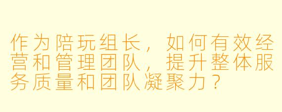 作为陪玩组长，如何有效经营和管理团队，提升整体服务质量和团队凝聚力？