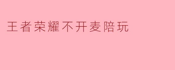 王者荣耀不开麦陪玩