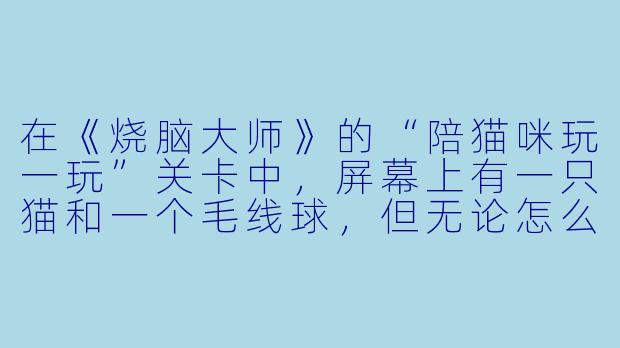 在《烧脑大师》的“陪猫咪玩一玩”关卡中，屏幕上有一只猫和一个毛线球，但无论怎么点击毛线球或拖动它到猫身边，猫都没有反应。请问正确的通关方法是？