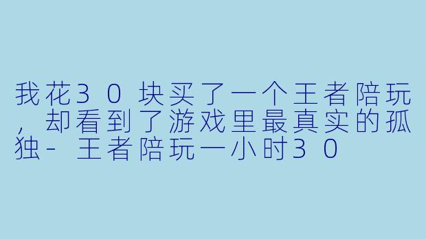 我花30块买了一个王者陪玩，却看到了游戏里最真实的孤独