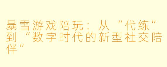 暴雪游戏陪玩：从“代练”到“数字时代的新型社交陪伴”
