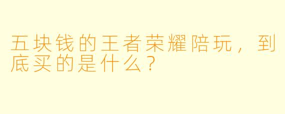 五块钱的王者荣耀陪玩,到底买的是什么?