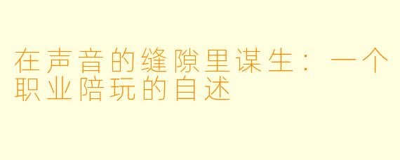 在声音的缝隙里谋生：一个职业陪玩的自述