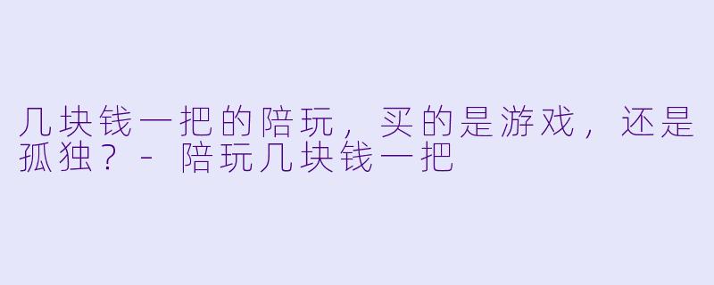 几块钱一把的陪玩，买的是游戏，还是孤独？-陪玩几块钱一把