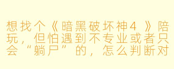 想找个《暗黑破坏神4》陪玩,但怕遇到不专业或者只会“躺尸”的,怎么判断对方靠不靠谱?你们一般能提供哪些具体服务?