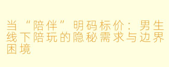 当“陪伴”明码标价：男生线下陪玩的隐秘需求与边界困境