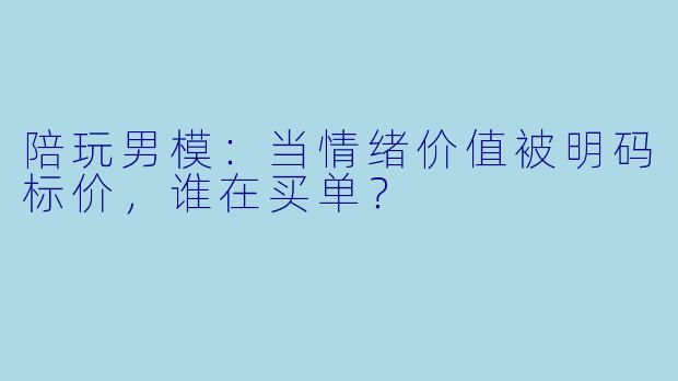 陪玩男模:当情绪价值被明码标价,谁在买单?