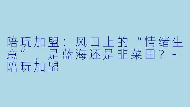 陪玩加盟：风口上的“情绪生意”，是蓝海还是韭菜田？-陪玩加盟