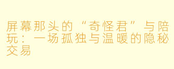 屏幕那头的“奇怪君”与陪玩：一场孤独与温暖的隐秘交易
