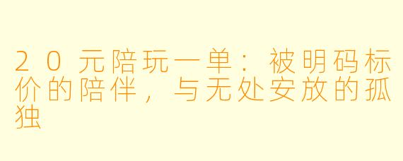 20元陪玩一单：被明码标价的陪伴，与无处安放的孤独