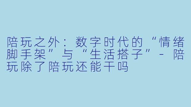 陪玩之外：数字时代的“情绪脚手架”与“生活搭子”-陪玩除了陪玩还能干吗