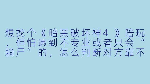 想找个《暗黑破坏神4》陪玩,但怕遇到不专业或者只会“躺尸”的,怎么判断对方靠不靠谱?你们一般能提供哪些具体服务?-暗黑破坏神4陪玩