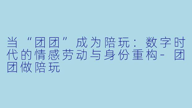 当“团团”成为陪玩:数字时代的情感劳动与身份重构-团团做陪玩