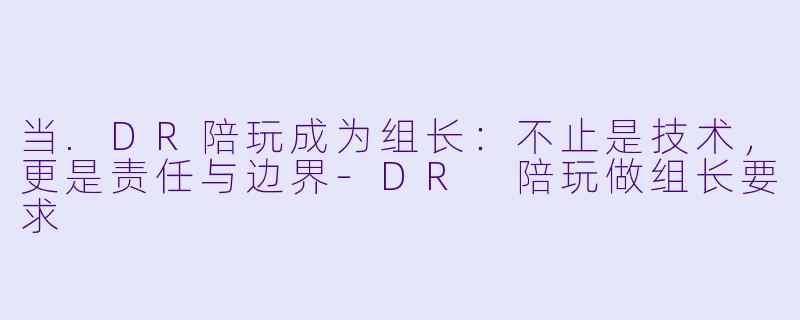当.DR陪玩成为组长:不止是技术,更是责任与边界-DR 陪玩做组长要求