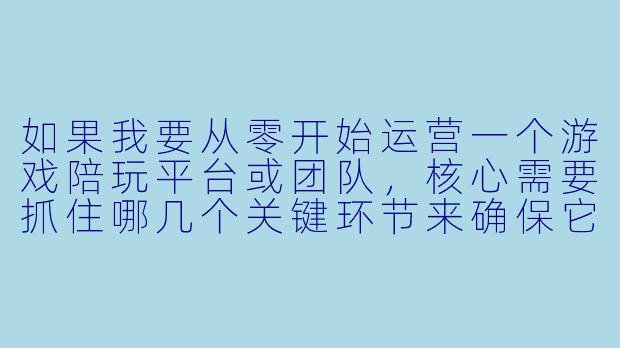 如果我要从零开始运营一个游戏陪玩平台或团队，核心需要抓住哪几个关键环节来确保它能快速起步并持续盈利？-游戏陪玩运营计划方案