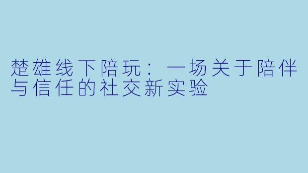 楚雄线下陪玩：一场关于陪伴与信任的社交新实验