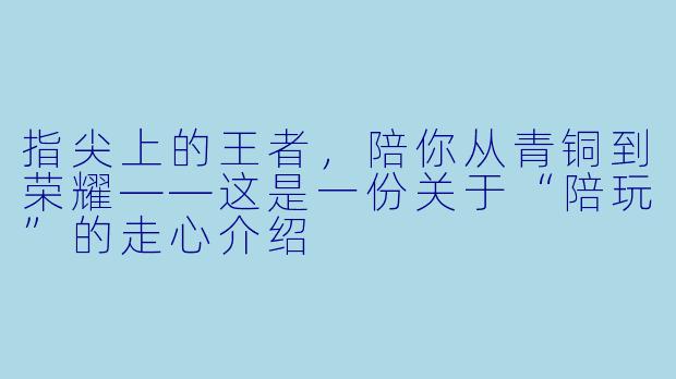 指尖上的王者，陪你从青铜到荣耀——这是一份关于“陪玩”的走心介绍