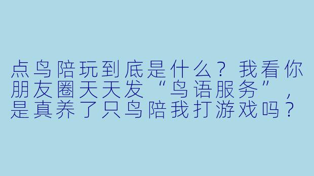 点鸟陪玩到底是什么?我看你朋友圈天天发“鸟语服务”,是真养了只鸟陪我打游戏吗?-点鸟陪玩