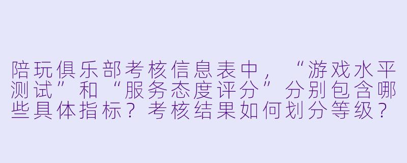 陪玩俱乐部考核信息表中,“游戏水平测试”和“服务态度评分”分别包含哪些具体指标?考核结果如何划分等级?-陪玩俱乐部考核信息表