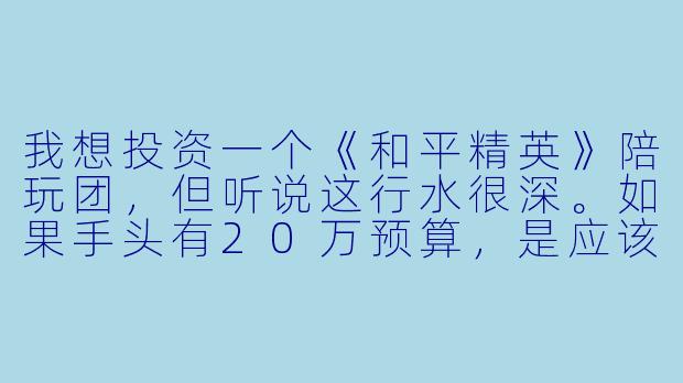我想投资一个《和平精英》陪玩团，但听说这行水很深。如果手头有20万预算，是应该自己从零建团，还是直接加盟一个成熟品牌？哪种方式回本更快、风险更可控？-和平精英陪玩团投资