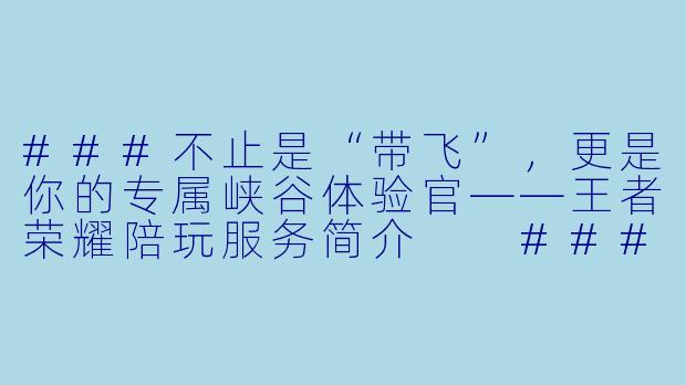 ###不止是“带飞”，更是你的专属峡谷体验官——王者荣耀陪玩服务简介

###